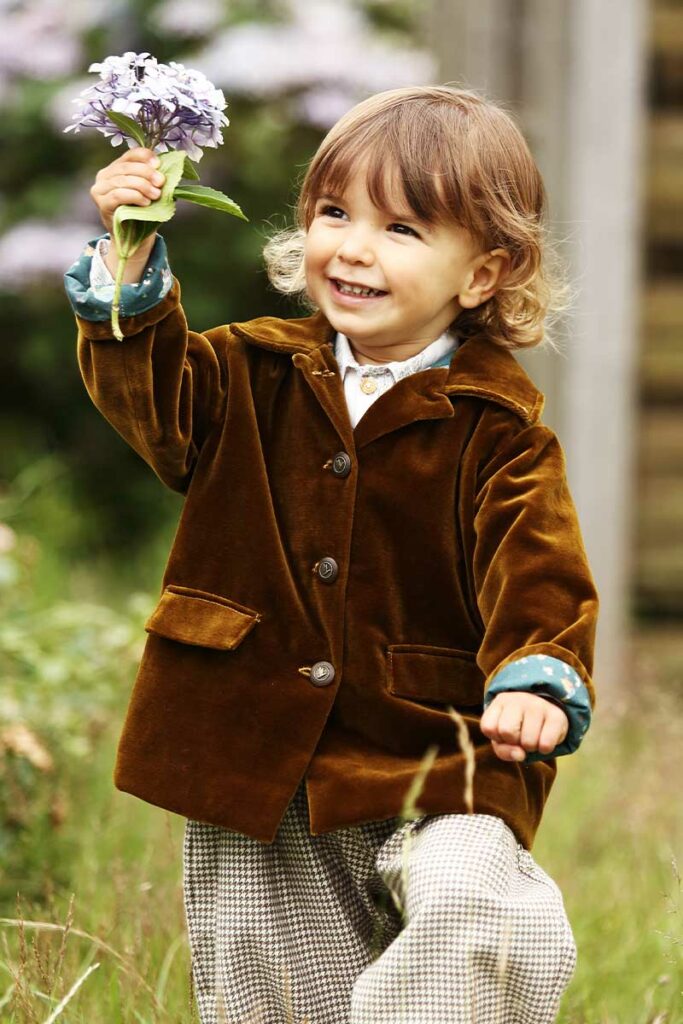 Harmony jacket for babies and children in velvet, made in France.